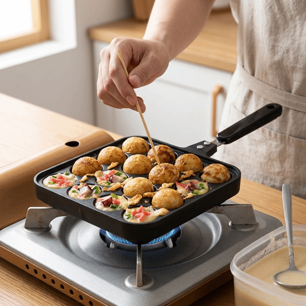 Takoyaki Pan Cast - 16-Hole Takoyaki Grill Pan Heat Insulated