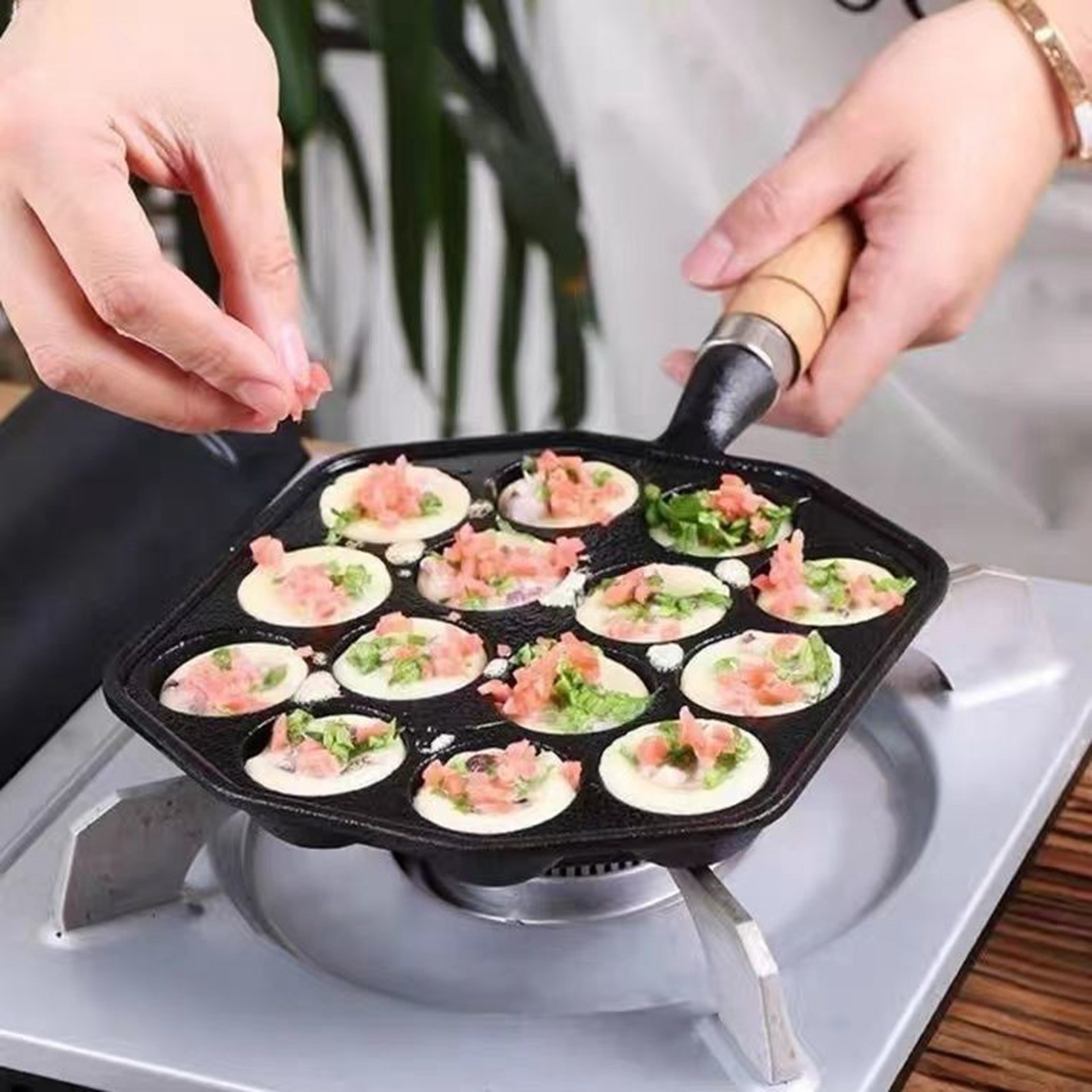 Takoyaki Pan Cast - Octopus Meat Ball Mold Maker Easy